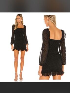 Lovers + Friends Black Swiss Dot Square-Neck Mini Dress